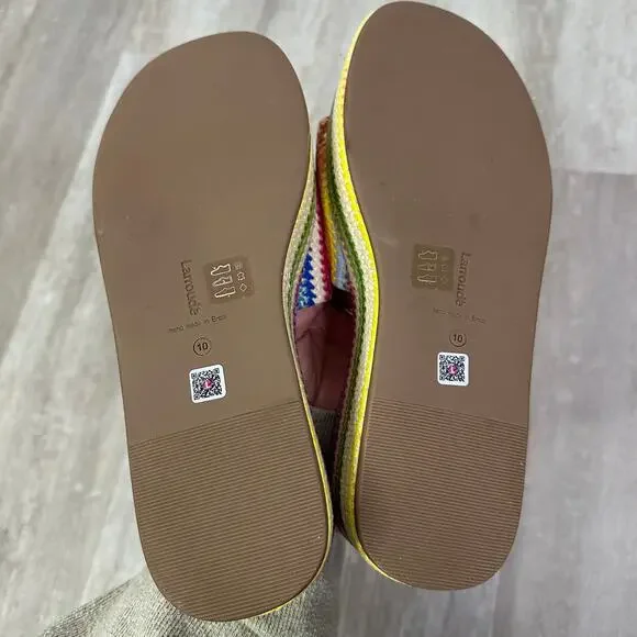 Larroude Alex Flatform Mule In Rainbow Raffia Size 10 stripes - Picture 6 of 7